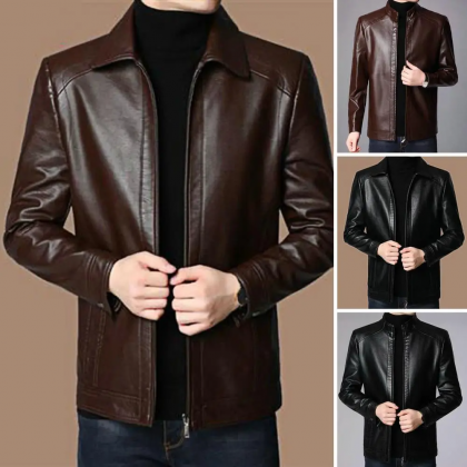 Men Faux Leather Jacket Stylish Men's Faux Leather Jacket Warm Windproof Trendy Outerwear for Autumn Winter Fall Men Jacket